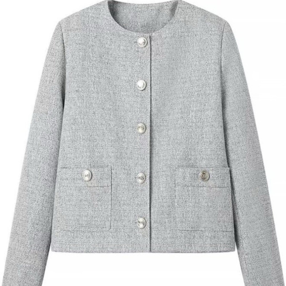 Women's Grey Tweed Button-Front Jacket